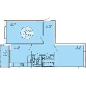 2-к квартира, строящийся дом, 64м2, 4/4 этаж