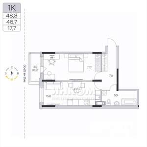 1-к квартира, вторичка, 47м2, 7/9 этаж