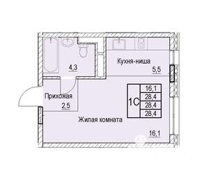 1-к квартира, строящийся дом, 28м2, 4/22 этаж