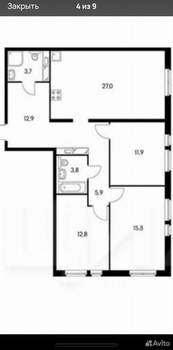 3-к квартира, вторичка, 92м2, 24/25 этаж