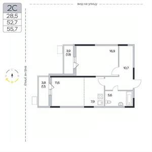 2-к квартира, вторичка, 56м2, 2/9 этаж