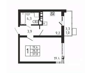 1-к квартира, вторичка, 38м2, 4/9 этаж
