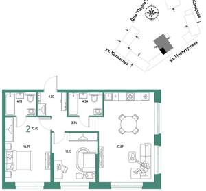 2-к квартира, вторичка, 73м2, 24/6 этаж
