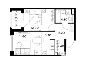 2-к квартира, строящийся дом, 42м2, 11/23 этаж