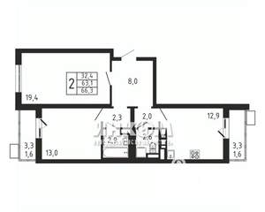 2-к квартира, вторичка, 66м2, 9/9 этаж
