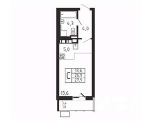 Студия квартира, вторичка, 28м2, 3/9 этаж
