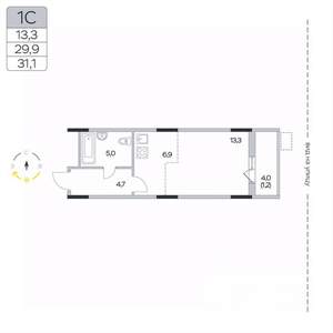 Студия квартира, вторичка, 31м2, 6/9 этаж