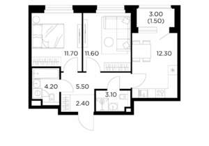 2-к квартира, строящийся дом, 52м2, 14/23 этаж