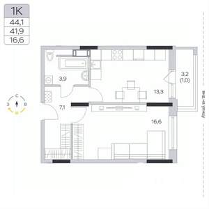1-к квартира, вторичка, 42м2, 7/9 этаж