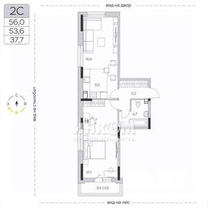 1-к квартира, вторичка, 54м2, 2/9 этаж