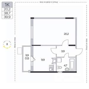 1-к квартира, вторичка, 40м2, 4/9 этаж