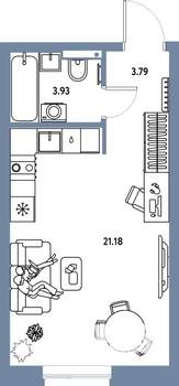 Студия квартира, строящийся дом, 29м2, 21/25 этаж