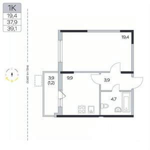 1-к квартира, вторичка, 39м2, 4/9 этаж