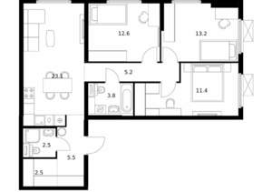 3-к квартира, вторичка, 83м2, 23/25 этаж