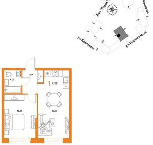 1-к квартира, вторичка, 43м2, 18/6 этаж
