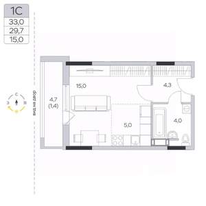 Студия квартира, строящийся дом, 30м2, 6/9 этаж