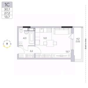 Студия квартира, строящийся дом, 27м2, 7/9 этаж