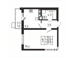 1-к квартира, вторичка, 38м2, 2/9 этаж