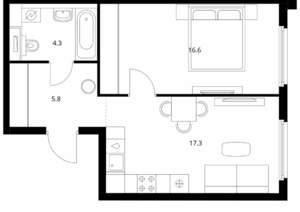 1-к квартира, вторичка, 43м2, 24/25 этаж