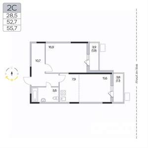 2-к квартира, вторичка, 56м2, 3/9 этаж