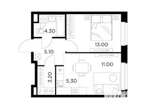 2-к квартира, строящийся дом, 42м2, 11/23 этаж
