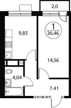 1-к квартира, строящийся дом, 36м2, 2/4 этаж