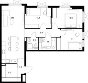 3-к квартира, вторичка, 85м2, 18/25 этаж
