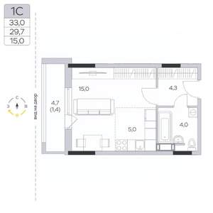 Студия квартира, строящийся дом, 30м2, 7/9 этаж