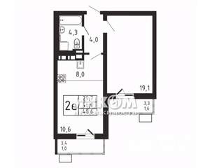 2-к квартира, вторичка, 49м2, 8/9 этаж