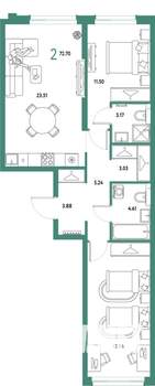 2-к квартира, строящийся дом, 73м2, 11/25 этаж