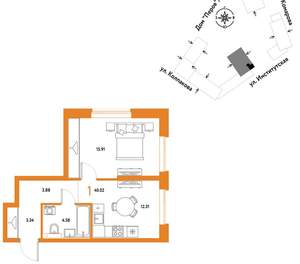 1-к квартира, вторичка, 40м2, 11/6 этаж