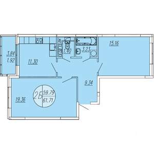 2-к квартира, строящийся дом, 62м2, 3/4 этаж