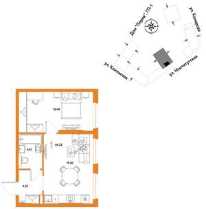 1-к квартира, вторичка, 44м2, 3/25 этаж