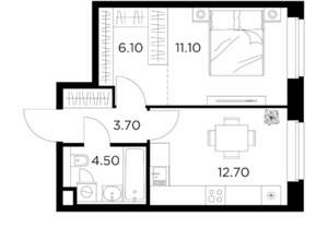 1-к квартира, строящийся дом, 38м2, 16/23 этаж