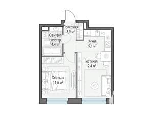 1-к квартира, строящийся дом, 37м2, 10/20 этаж