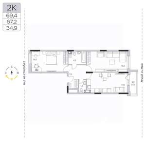 2-к квартира, строящийся дом, 67м2, 4/9 этаж
