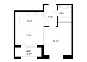 2-к квартира, строящийся дом, 46м2, 11/17 этаж