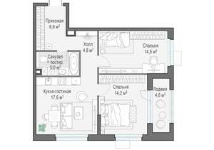 2-к квартира, строящийся дом, 63м2, 8/17 этаж