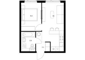 1-к квартира, вторичка, 32м2, 2/15 этаж