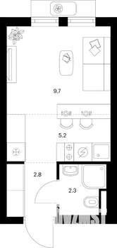 Студия квартира, вторичка, 20м2, 17/25 этаж