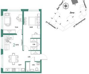 2-к квартира, вторичка, 67м2, 9/6 этаж