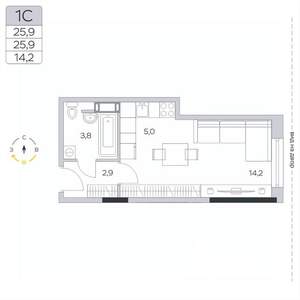 Студия квартира, вторичка, 26м2, 9/9 этаж