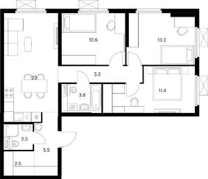 3-к квартира, вторичка, 83м2, 15/25 этаж