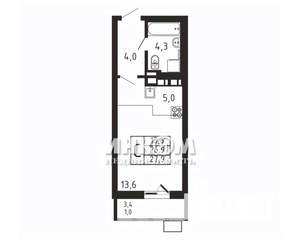 Студия квартира, вторичка, 28м2, 4/9 этаж