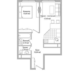 2-к квартира, вторичка, 46м2, 16/16 этаж