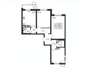 3-к квартира, вторичка, 79м2, 3/9 этаж