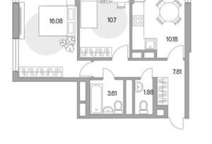 2-к квартира, вторичка, 50м2, 2/12 этаж
