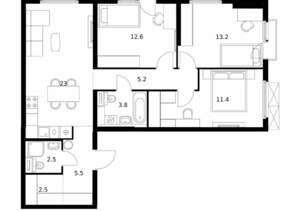 3-к квартира, вторичка, 83м2, 15/25 этаж
