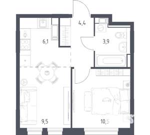 1-к квартира, вторичка, 34м2, 10/17 этаж