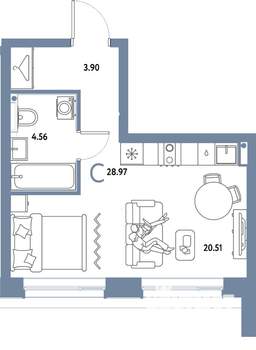 Студия квартира, строящийся дом, 29м2, 19/25 этаж